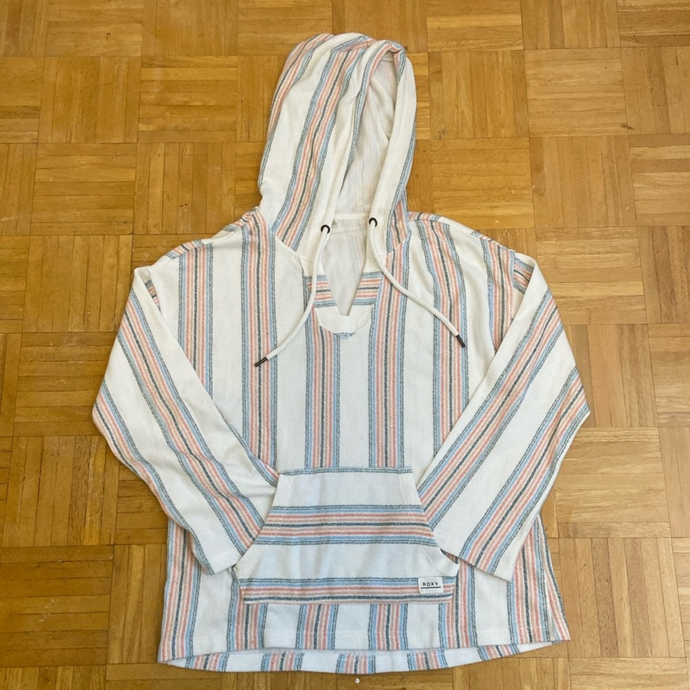Roxy Striped Hooded Poncho with front pouch size small